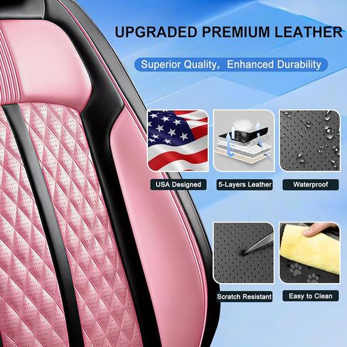 Fit Corolla LE Car Seat Covers for Toyota Corolla LE 2019-2025 2026, Full Coverage Leather, Airbag Compatible Scratch-Resistant, Waterproof All Weather Seat Protector, Full Set, Black+Pink in Saudi Arabia