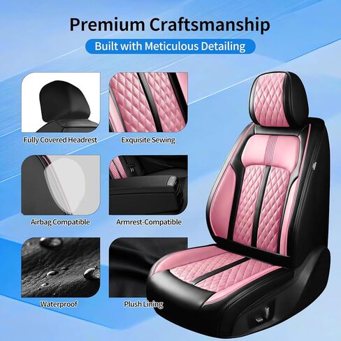 Fit Corolla LE Car Seat Covers for Toyota Corolla LE 2019-2025 2026, Full Coverage Leather, Airbag Compatible Scratch-Resistant, Waterproof All Weather Seat Protector, Full Set, Black+Pink in Saudi Arabia