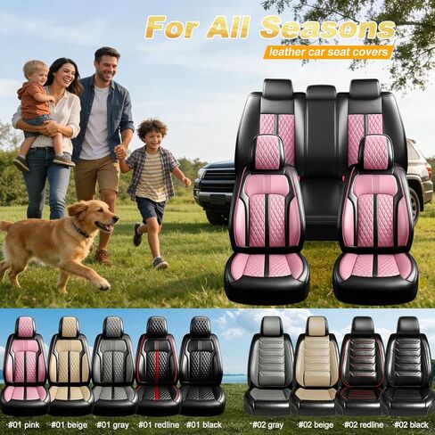 Fit Corolla LE Car Seat Covers for Toyota Corolla LE 2019-2025 2026, Full Coverage Leather, Airbag Compatible Scratch-Resistant, Waterproof All Weather Seat Protector, Full Set, Black+Pink in Saudi Arabia