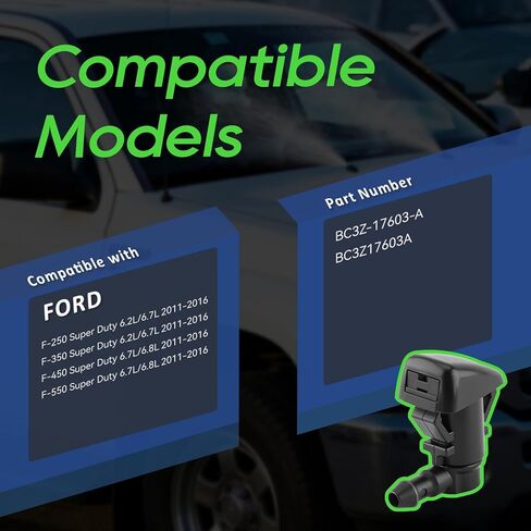 فوهات غسالة الزجاج الأمامي الممتازة من AUTOKAY BC3Z-17603-A مناسبة لسيارة Ford Super Duty F-250 F-350 F-450 F-550 2011-2016 8 Cyl 6.2L 6.7L/10 Cyl 6.8L RE# BC3Z17603A فوهة غسالة سائلة حزمة من 2 in Kuwait