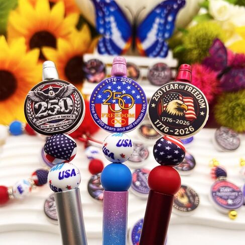 4th of July America 250th Anniversary Focal Beads, 10Pcs Silicone Craft Beads for DIY Keychains, Beaded Pens, Memorial Gifts, Jewelry & Home Decor in Saudi Arabia