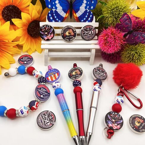 4th of July America 250th Anniversary Focal Beads, 10Pcs Silicone Craft Beads for DIY Keychains, Beaded Pens, Memorial Gifts, Jewelry & Home Decor in Saudi Arabia