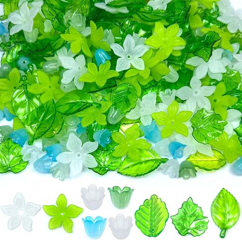 400 pcs Green Acrylic Leaf and Flower Beads for Jewelry Making, Acrylic Assorted Leaf Flower Beads Plant Kit DIY Jewelry Beads for Bracelet Necklace Necklace Earring in Saudi Arabia