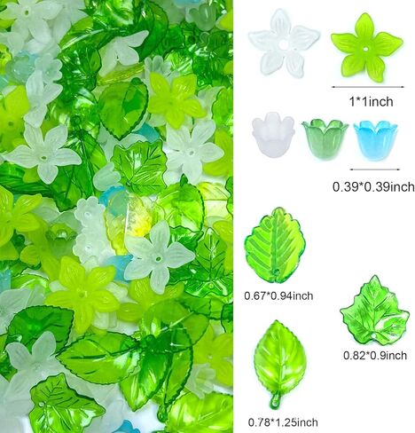 400 pcs Green Acrylic Leaf and Flower Beads for Jewelry Making, Acrylic Assorted Leaf Flower Beads Plant Kit DIY Jewelry Beads for Bracelet Necklace Necklace Earring in Saudi Arabia