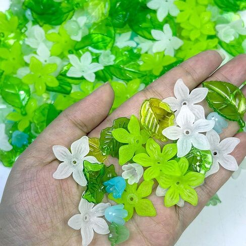 400 pcs Green Acrylic Leaf and Flower Beads for Jewelry Making, Acrylic Assorted Leaf Flower Beads Plant Kit DIY Jewelry Beads for Bracelet Necklace Necklace Earring in Saudi Arabia