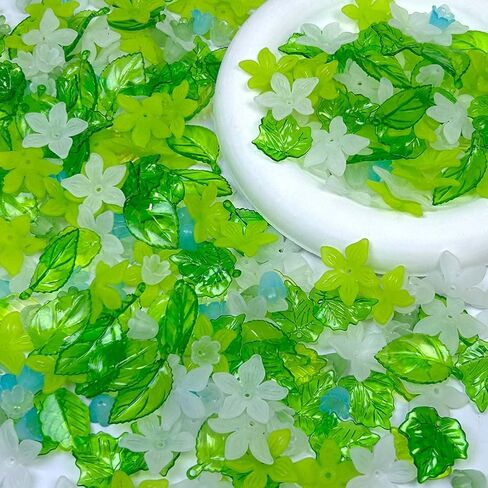 400 pcs Green Acrylic Leaf and Flower Beads for Jewelry Making, Acrylic Assorted Leaf Flower Beads Plant Kit DIY Jewelry Beads for Bracelet Necklace Necklace Earring in Saudi Arabia