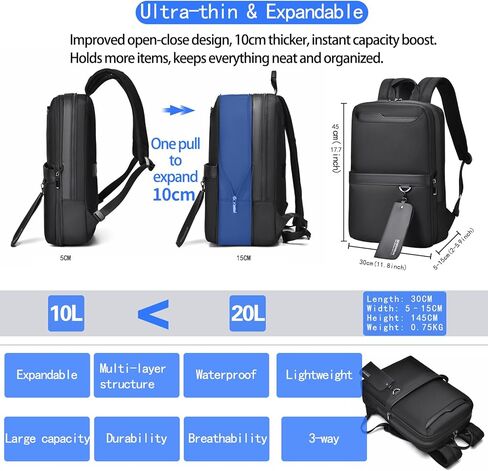Travel Laptop Backpack for Men Business Backpack Expandable Fits 15.6-inch Laptop Waterproof Durable Computer Backpack for Business Travel Work Office College Daily Use in Saudi Arabia
