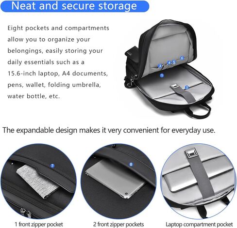 Travel Laptop Backpack for Men Business Backpack Expandable Fits 15.6-inch Laptop Waterproof Durable Computer Backpack for Business Travel Work Office College Daily Use in Saudi Arabia