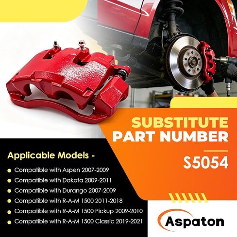 S5054 Pair Front Disc Brake Caliper Red with Bracket Compatible with Aspen 2007-2009 Dakota 2009-2010 Durango 2007-2009 R-A-M 1500 2009-2021 Dakota 2011 in Kuwait