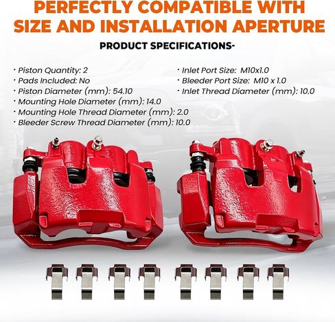 S5054 Pair Front Disc Brake Caliper Red with Bracket Compatible with Aspen 2007-2009 Dakota 2009-2010 Durango 2007-2009 R-A-M 1500 2009-2021 Dakota 2011 in Kuwait