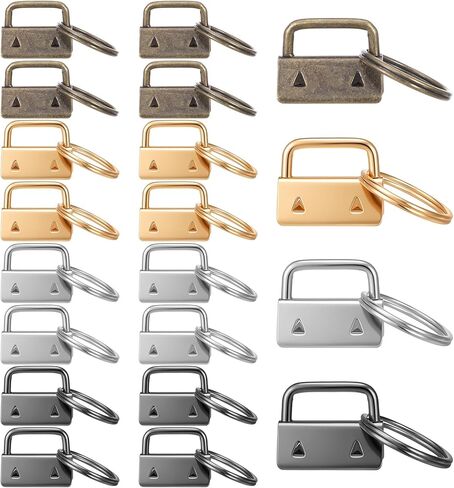 20 Pcs Key Fob Hardware, 1 Inch Keychain Hardware Set with Split Ring Keychain Clamps for Wristlet Key Lanyard DIY Crafts (4 Colors) in Saudi Arabia