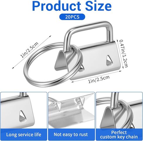 20 Pcs Key Fob Hardware, 1 Inch Keychain Hardware Set with Split Ring Keychain Clamps for Wristlet Key Lanyard DIY Crafts (4 Colors) in Saudi Arabia