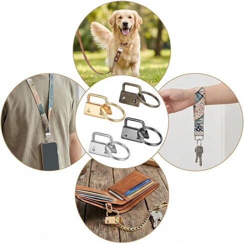 20 Pcs Key Fob Hardware, 1 Inch Keychain Hardware Set with Split Ring Keychain Clamps for Wristlet Key Lanyard DIY Crafts (4 Colors) in Saudi Arabia