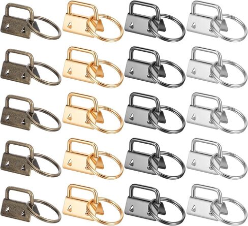 20 Pcs Key Fob Hardware, 1 Inch Keychain Hardware Set with Split Ring Keychain Clamps for Wristlet Key Lanyard DIY Crafts (4 Colors) in Saudi Arabia