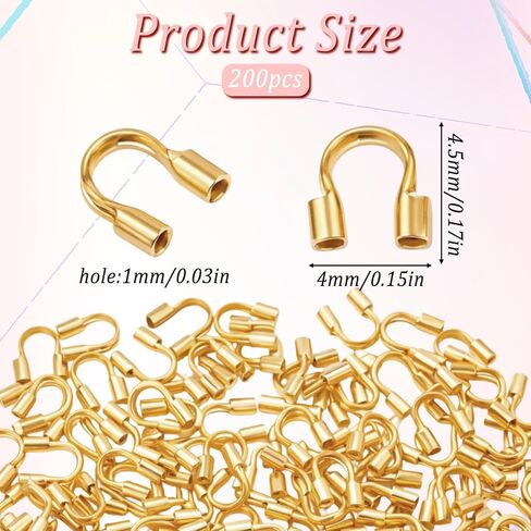200 PCS Gold Wire Guards for Jewelry Making, Gold Wire Guardians Protectors, Stainless Steel U Shape Brass Wires Guard Loops Thread Protector for Earring Bracelet Necklace DIY Jewelry Making in Saudi Arabia
