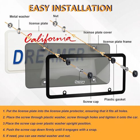 2Pcs Clear License Plate Protector Covers,Unbreakable Transparent License Plate Frames with Screw Cap Kit,Anti-Rust Plastic Front Rear License Plate Holders Compatible with Standard American Vehicles in Saudi Arabia