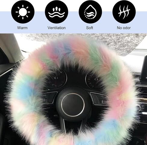 Fluffy Steering Wheel Cover, Winter Warmth Plush Steering Wheel Protector, Soft Comfortable Colorful Vehicle Interior for Women Girls Ladies, Universal 14.96" for Most Cars (Multicolored) in Saudi Arabia