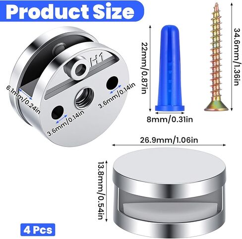 4 Pack Mirror Clips for Frameless Mirror, 3-5mm Mirrors Mounting Hardware, Zinc Alloy Dual Screw Mirrors Holder Clips with Heavy Duty Long Screws and Anchors in Saudi Arabia