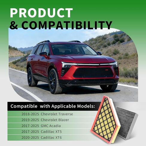 Cabin & Engine Air Filter Set Fits for Traverse 2018-2025, Blazer 2019-2025, Acadia 2017-2025, XT5 2017-2025, XT6 2020-2025, Replaces 23321606 13356916 CF11966 CA12166 in Saudi Arabia