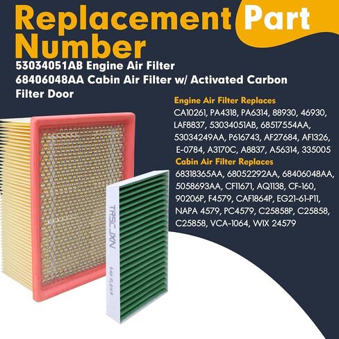 53034051AB Engine Air Filter& 68406048AA Cabin Air Filter w/Activated Carbon & Filter Door for Dodge Ram 1500 2500 3500 4500 5500, for Journey Avenger Compass Patriot Caliber Chrysler 200 (2007–2023) in Saudi Arabia