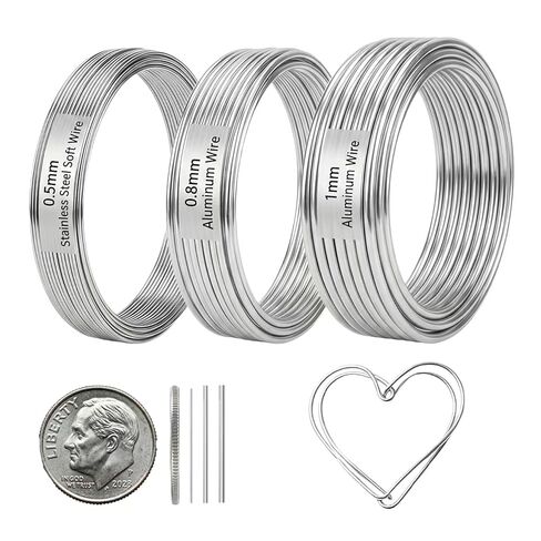 Jewelry Wire, Aluminum Wire | 0.5mm Stainless Steel, 0.8mm & 1mm Aluminum 33FT Per Roll, Bendable Metal for DIY Jewelry Making, Bonsai Training & Handcraft Projects in Saudi Arabia