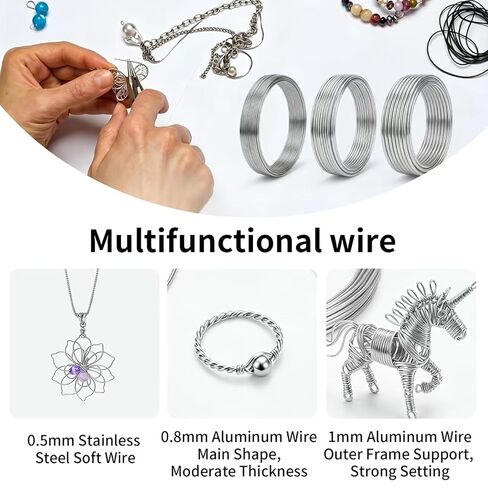 Jewelry Wire, Aluminum Wire | 0.5mm Stainless Steel, 0.8mm & 1mm Aluminum 33FT Per Roll, Bendable Metal for DIY Jewelry Making, Bonsai Training & Handcraft Projects in Saudi Arabia
