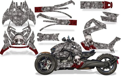 مجموعات الملصقات المخصصة من AMR RACING لـ Can-Am Ryker 600 و900 وSport وRally: مجموعة الرسومات تناسب (2019-2025) شارات Ryker المميزة: الجماجم والورود - فضي in Kuwait