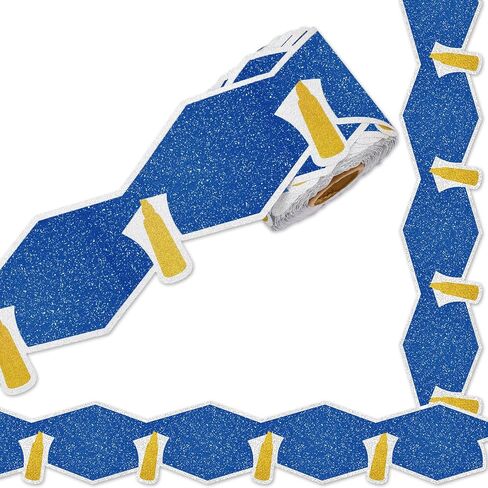 Whaline 65.6Ft Glitter 2026 Graduation Bulletin Board Border Blue Graduation Cap with Gold Tassel Die Cut Trim Border Roll for Congrats Grad Party Supplies in Saudi Arabia