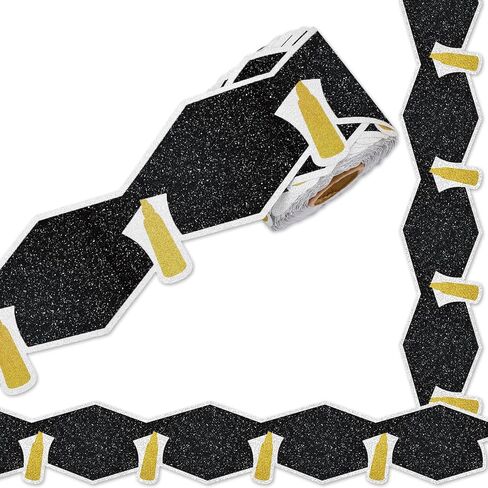 Whaline 65.6Ft Glitter 2026 Graduation Bulletin Board Border Blue Graduation Cap with Gold Tassel Die Cut Trim Border Roll for Congrats Grad Party Supplies in Saudi Arabia