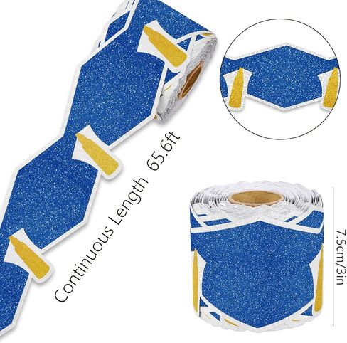 Whaline 65.6Ft Glitter 2026 Graduation Bulletin Board Border Blue Graduation Cap with Gold Tassel Die Cut Trim Border Roll for Congrats Grad Party Supplies in Saudi Arabia