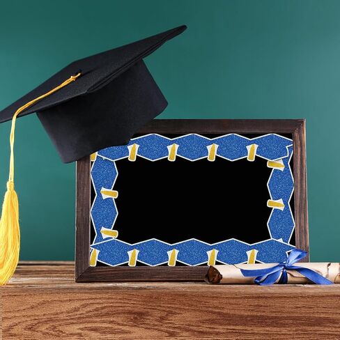 Whaline 65.6Ft Glitter 2026 Graduation Bulletin Board Border Blue Graduation Cap with Gold Tassel Die Cut Trim Border Roll for Congrats Grad Party Supplies in Saudi Arabia