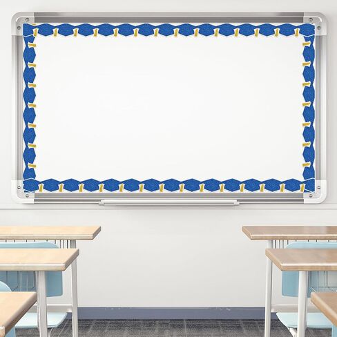 Whaline 65.6Ft Glitter 2026 Graduation Bulletin Board Border Blue Graduation Cap with Gold Tassel Die Cut Trim Border Roll for Congrats Grad Party Supplies in Saudi Arabia
