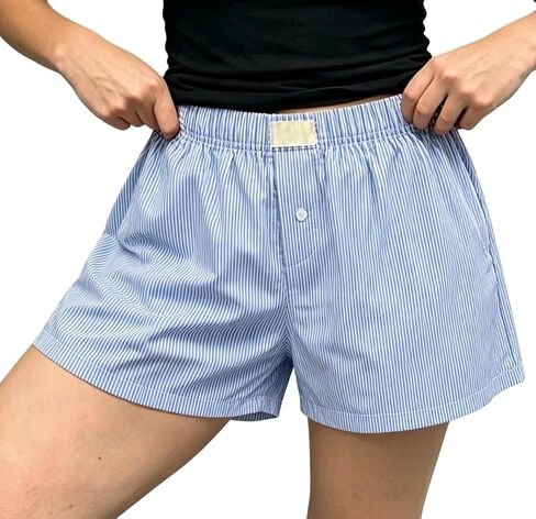 Y2k Plaid Shorts Cute Baggy Ginghem Boxer Shorts for Women Checked Lounge Pajama Bottom Preppy Sleep Pj Shorts in Saudi Arabia