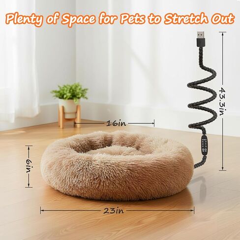 Heated Cat Bed for Indoor Cats, 23-inch Cozy Donut with USB Power, Adjustable Temperature & Timer, Machine Washable Cover for Small & Medium Cats (Light Gray) in Saudi Arabia