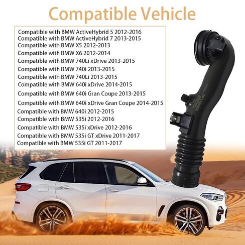Air Turbo Induction Pipe Rear Duct with Sensor Compatible with BMW 535i 640i xDrive Gran Coupe 740i 740Li ActiveHybrid 5 7 X5 X6 3.0L Air Intake Hose Replacement for 13717609811 SK121304 in Saudi Arabia