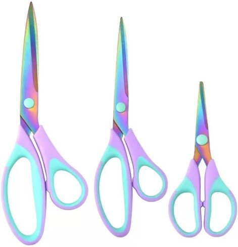 Ribbon Scissors Set, Sharp Scissor All Purpose Stainless Steel Titanium Blades, Comfort Grip Handles, Paper Cutting Fabric Scissors Kit Tool Great for Home Supplies, 3 Pack, Pink/Green in Saudi Arabia