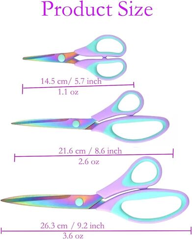 Ribbon Scissors Set, Sharp Scissor All Purpose Stainless Steel Titanium Blades, Comfort Grip Handles, Paper Cutting Fabric Scissors Kit Tool Great for Home Supplies, 3 Pack, Pink/Green in Saudi Arabia