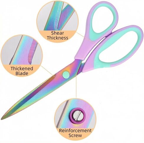 Ribbon Scissors Set, Sharp Scissor All Purpose Stainless Steel Titanium Blades, Comfort Grip Handles, Paper Cutting Fabric Scissors Kit Tool Great for Home Supplies, 3 Pack, Pink/Green in Saudi Arabia