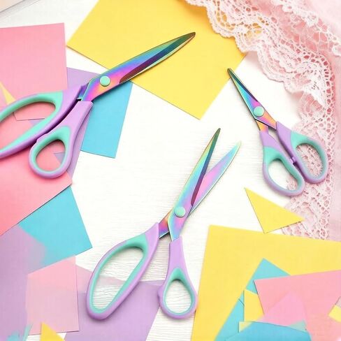 Ribbon Scissors Set, Sharp Scissor All Purpose Stainless Steel Titanium Blades, Comfort Grip Handles, Paper Cutting Fabric Scissors Kit Tool Great for Home Supplies, 3 Pack, Pink/Green in Saudi Arabia