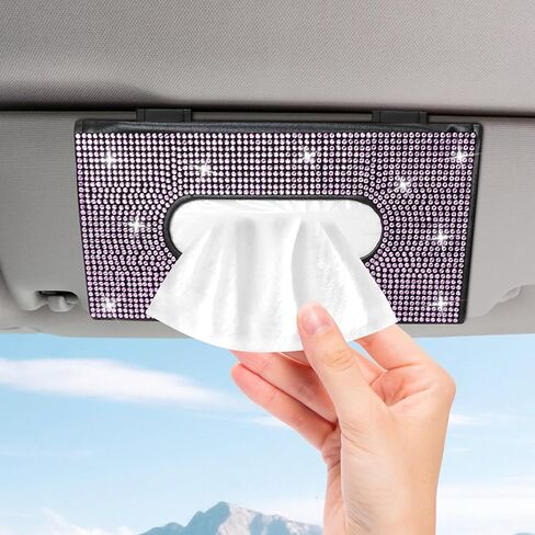 Bling Car Tissue Holder for Sun Visor, Crystal Rhinestone Visor Tissue Box, Leather Vehicle Paper Towel Case, Sparkling Auto Napkin Holder for Women, Car Accessories Decoration (White) in Kuwait