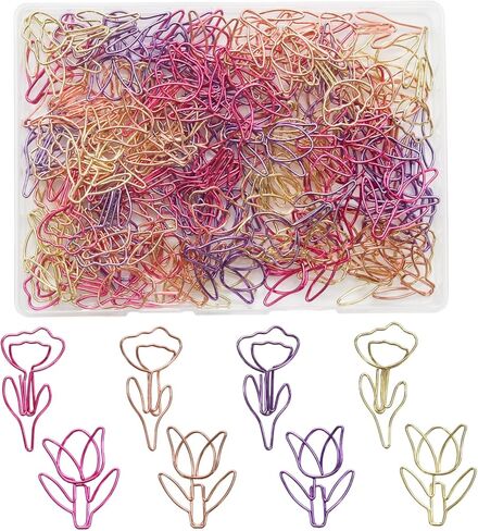 100 Pcs Fun Paper Clips 4 Colors Metal Mixed Floral Paperclips Decorative Bookmark Clips in Saudi Arabia