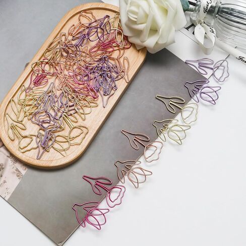 100 Pcs Fun Paper Clips 4 Colors Metal Mixed Floral Paperclips Decorative Bookmark Clips in Saudi Arabia
