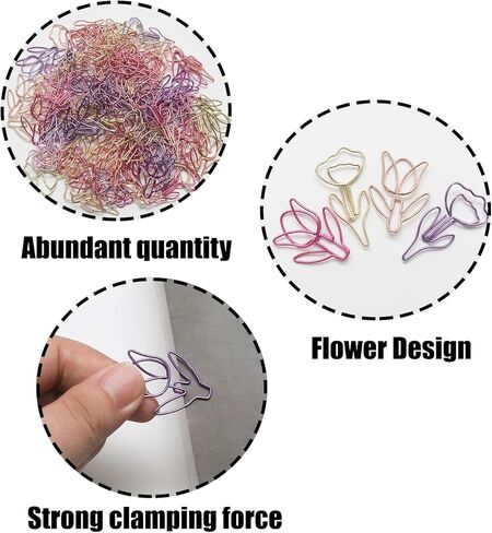 100 Pcs Fun Paper Clips 4 Colors Metal Mixed Floral Paperclips Decorative Bookmark Clips in Saudi Arabia