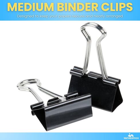 1InTheOffice Medium Binder Clips, Paper Clamps, Paper Binder Clips, 5/8" Capacity, Metal, Black, 24 Pack in Saudi Arabia