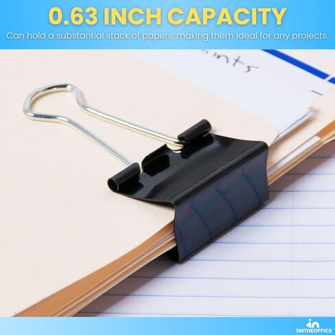 1InTheOffice Medium Binder Clips, Paper Clamps, Paper Binder Clips, 5/8" Capacity, Metal, Black, 24 Pack in Saudi Arabia