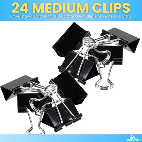 1InTheOffice Medium Binder Clips, Paper Clamps, Paper Binder Clips, 5/8" Capacity, Metal, Black, 24 Pack in Saudi Arabia
