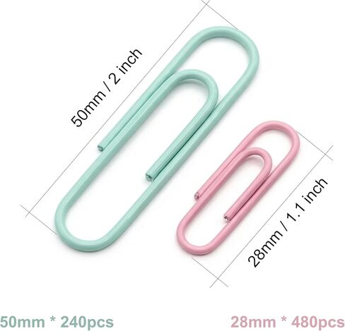 Paper Clips 720 PCS, 28mm & 50mm Multicolored Paperclips, Assorted Sizes in 2 Clear Boxes, Medium and Jumbo Vinyl Coated Paper Clips for Office, School, and Color Coding Documents in Saudi Arabia