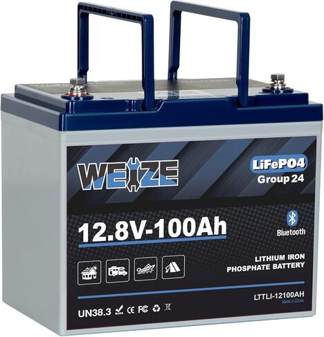 WEIZE 12V 100Ah Mini LiFePO4 Lithium Battery, Built-in 100A Smart BMS, Deep Cycle Low Temperature Protection Battery Perfect for RV, Solar, Marine, Trolling Motor, and Off Grid Applications in Kuwait
