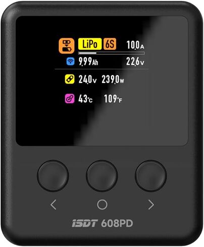 ISDT 608PD Lipo Battery Charger,DC 240W/10A,USB C PD 100W/5A Smart Charger for RC Batteries Balance Charger for Life/Lilon/LiPo/LiHV (1-6S),NiMH(1-16S),Pb (1-12S) Batteries in Kuwait