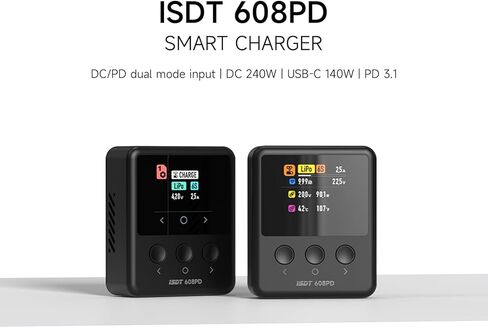ISDT 608PD Lipo Battery Charger,DC 240W/10A,USB C PD 100W/5A Smart Charger for RC Batteries Balance Charger for Life/Lilon/LiPo/LiHV (1-6S),NiMH(1-16S),Pb (1-12S) Batteries in Kuwait